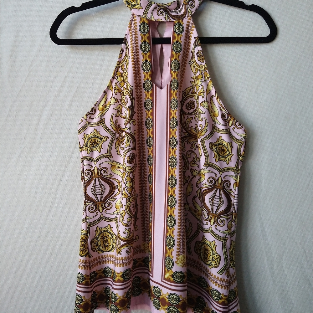 VENUS Pink and Gold Paisley Halter Top
